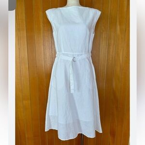 Uniqlo White Sleeveless Midi Dress with Belt